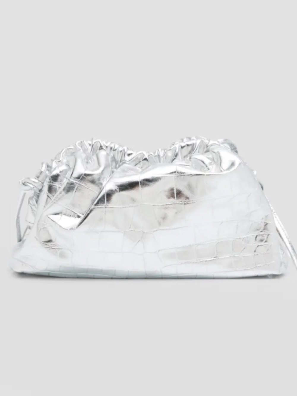 Mansur Gavriel Silver Croc-Embossed Cloud Crossbody Bag